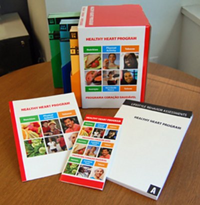 Healthy Heart Program box, binder and booklets with colourful food photography